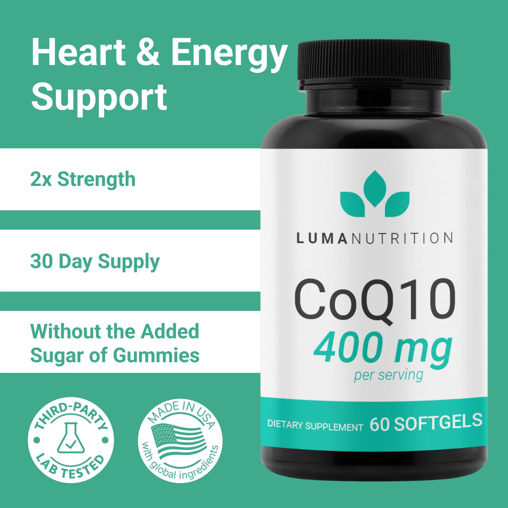 CoQ10 softgels packaging and bottle showing 60-count