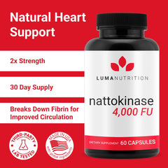 Back label of nattokinase bottle showing dosage and ingredients.