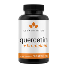 Bottle and capsules of Luma Nutrition Quercetin 500mg with Bromelain