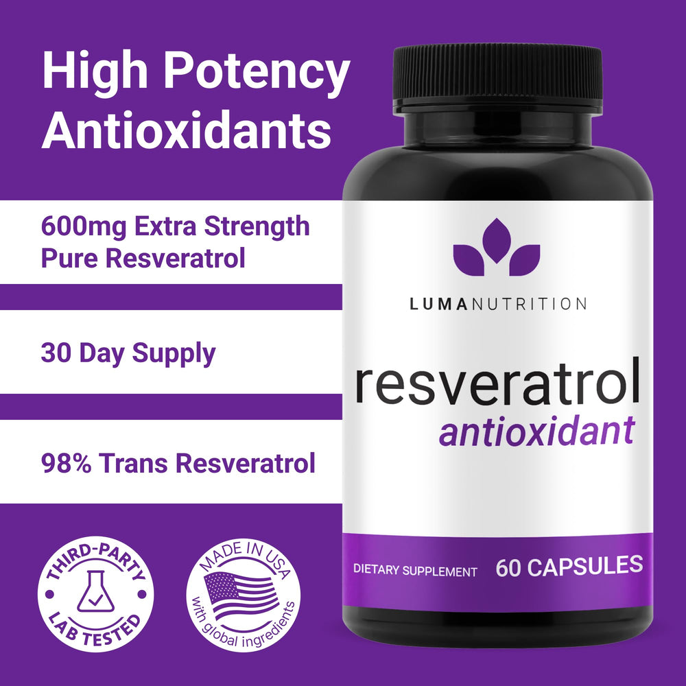 Close-up of high-purity 98% Trans-Resveratrol capsules