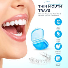 Moldable whitening trays in hot water being softened