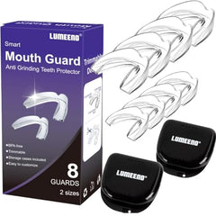 Front view of Lumeeno night guard set with 8 guards