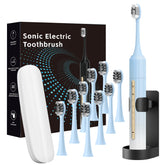 Front view of Lumivoid Sonic Electric Toothbrush in blue and white