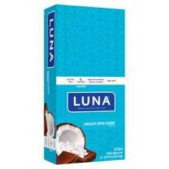 LUNA Bar Chocolate Dipped Coconut close-up showing protein-rich on-the-go snack.