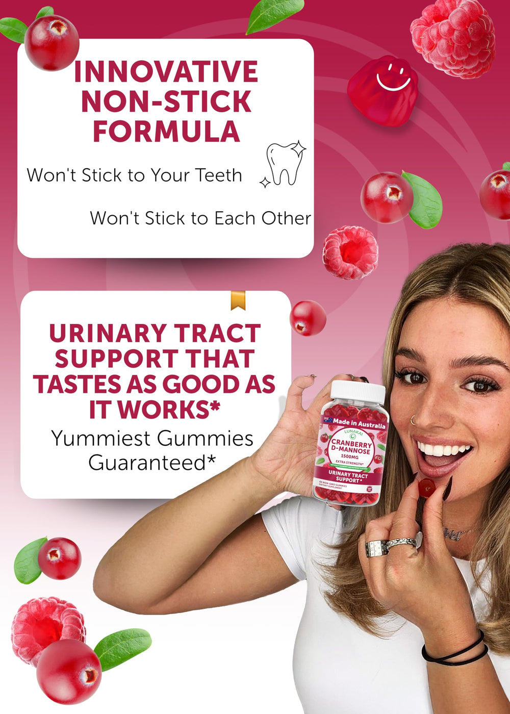 Ingredients panel for Lunakai Cranberry Gummies for Women