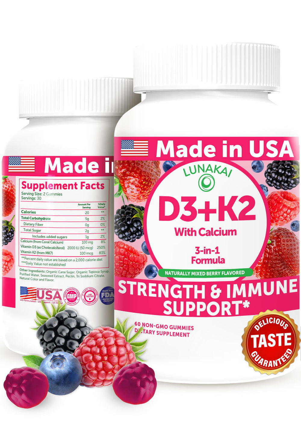 Hero image of Lunakai Vitamin D3 K2 Gummies with Calcium, USA made