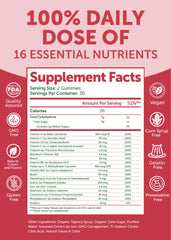 Infographic showing 100% Daily Value of 16 essential vitamins
