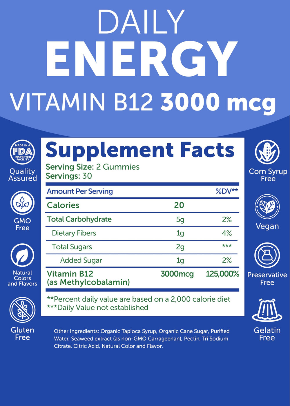 Chewable B12 gummies held in hand for on-the-go