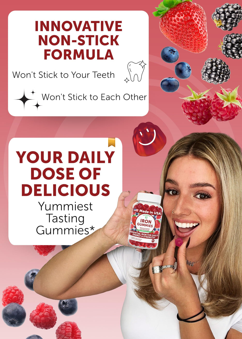 Family-friendly chewable iron gummies for all ages