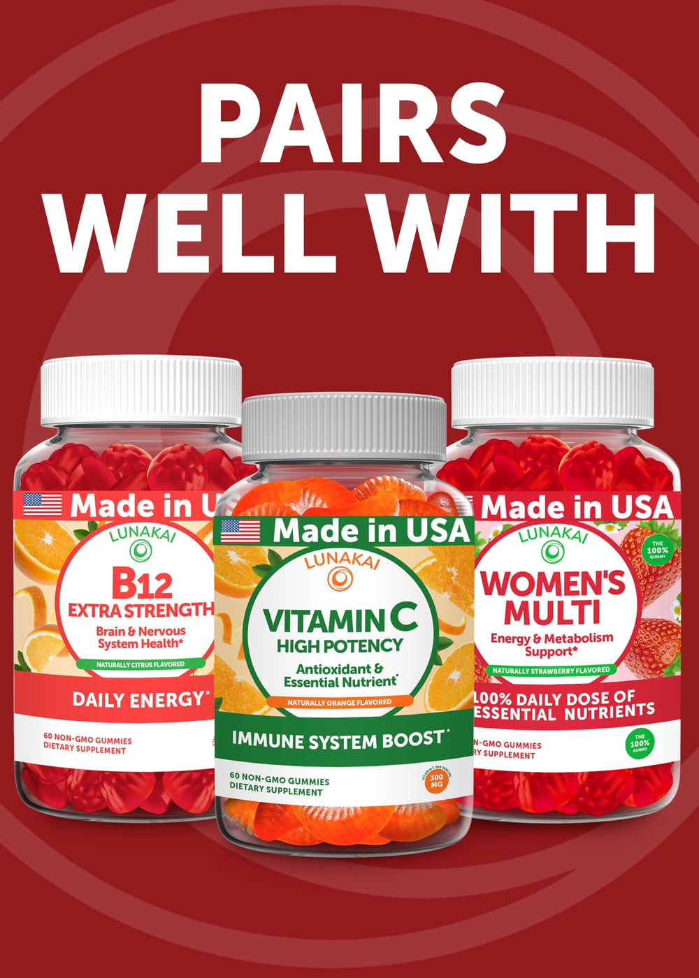 USA-made Lunakai iron gummies bottle with seal