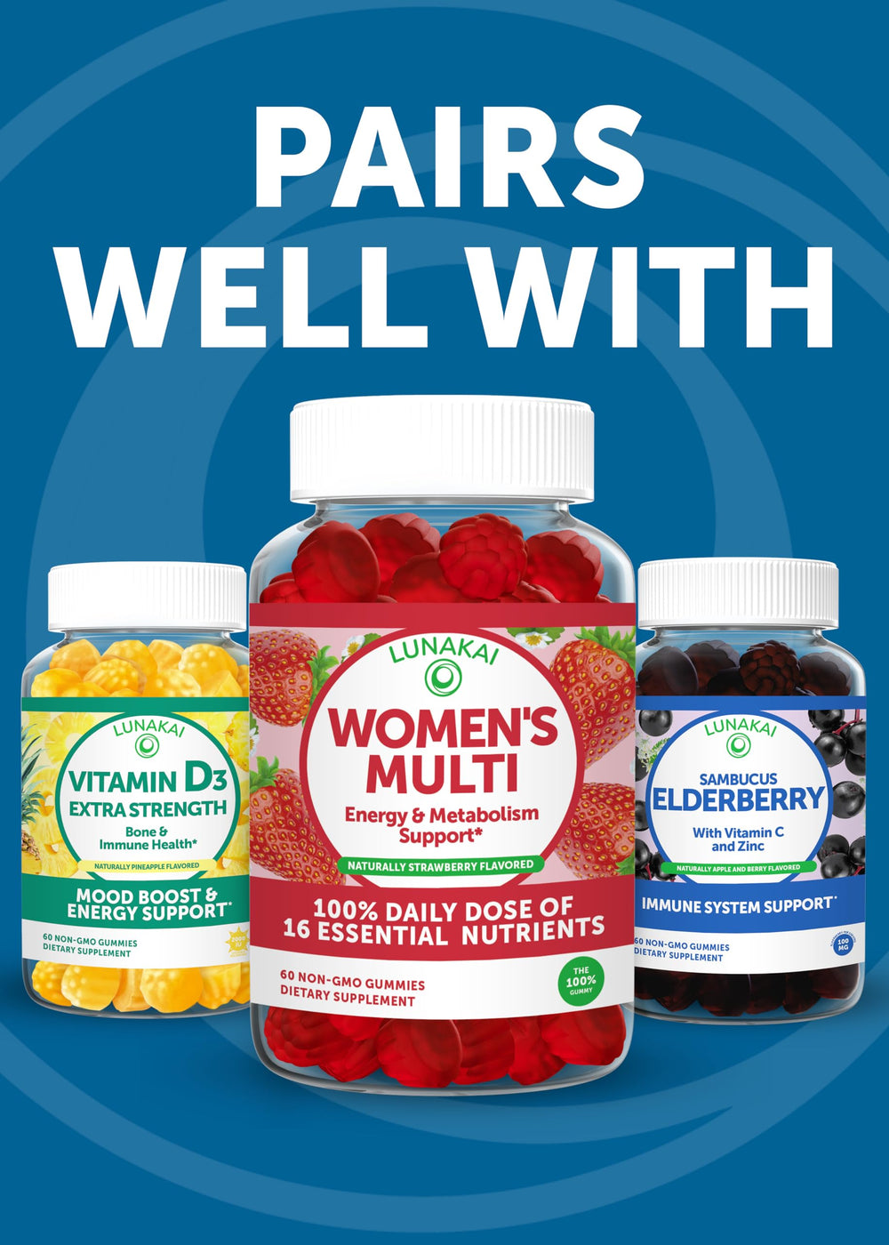 USA-made Lunakai probiotic gummies packaging