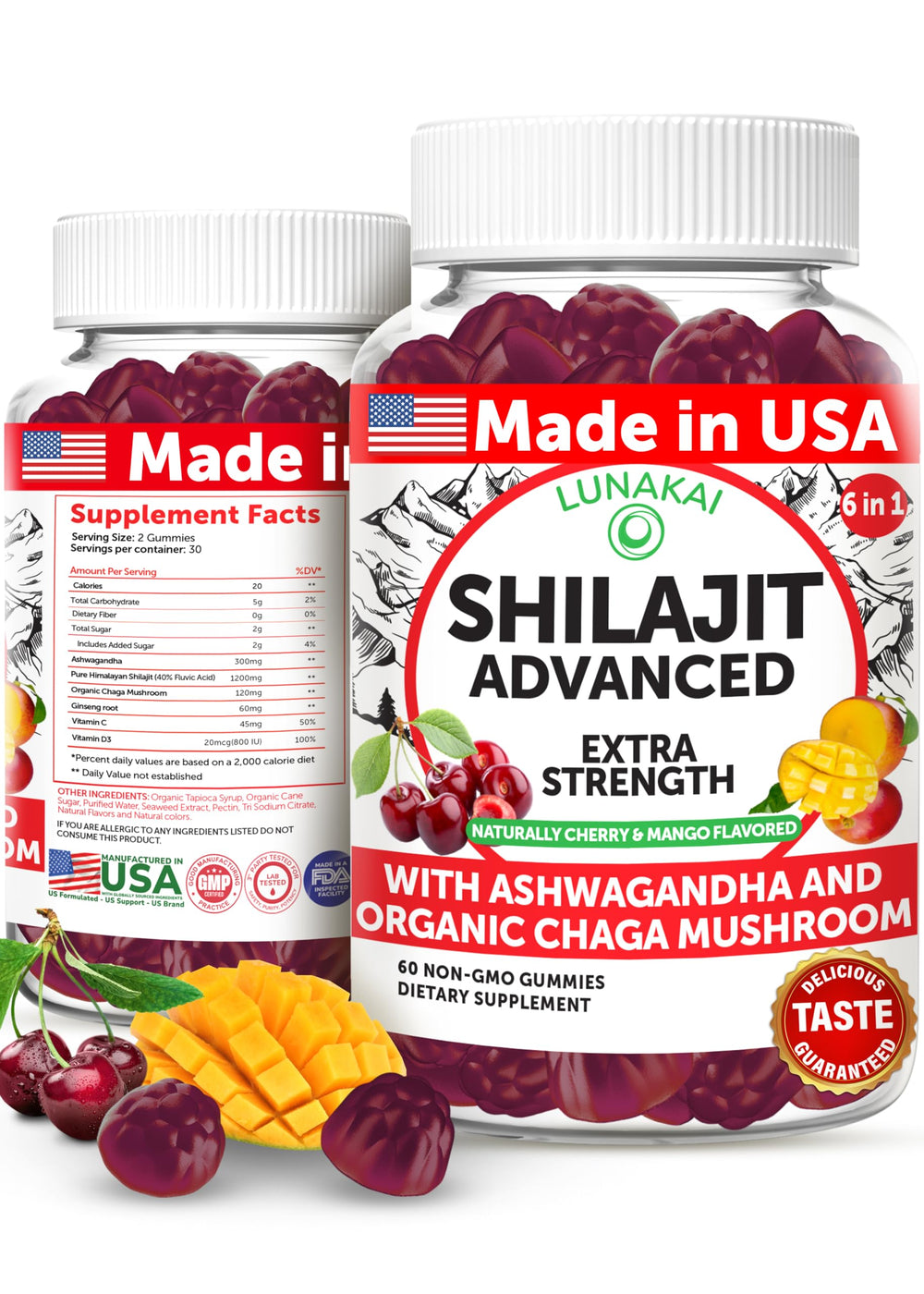 Lunakai Shilajit Gummies bottle with 60 gummies – hero image