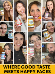 Gummies on white background with turmeric and ginger ingredients