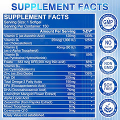 Bottle label showing 40 mg Lutein and 8 mg Zeaxanthin per softgel