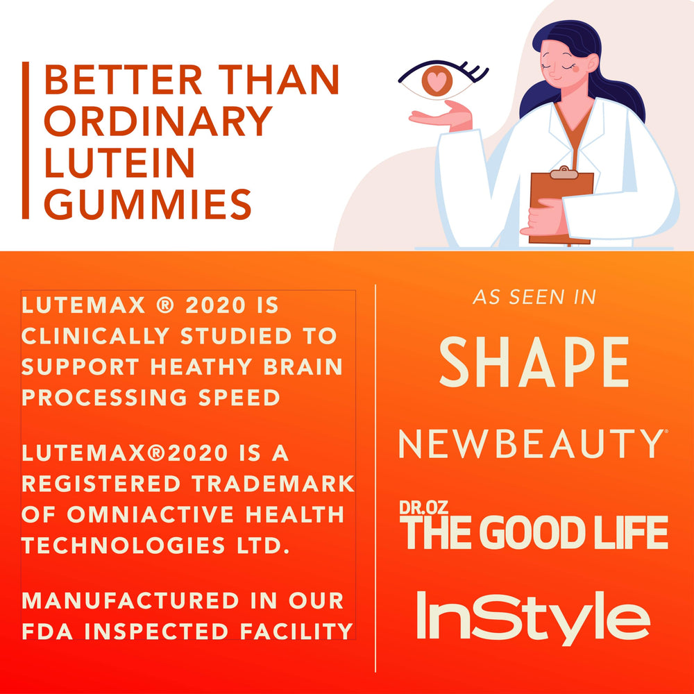 Vegan gluten-free eye health gummies on a white surface