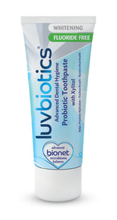 Luv Biotics Fluoride Free Whitening Toothpaste tube front view