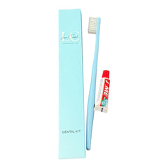 Bulk 100-pack dental kits for hotels and travel accommodations in light blue packaging