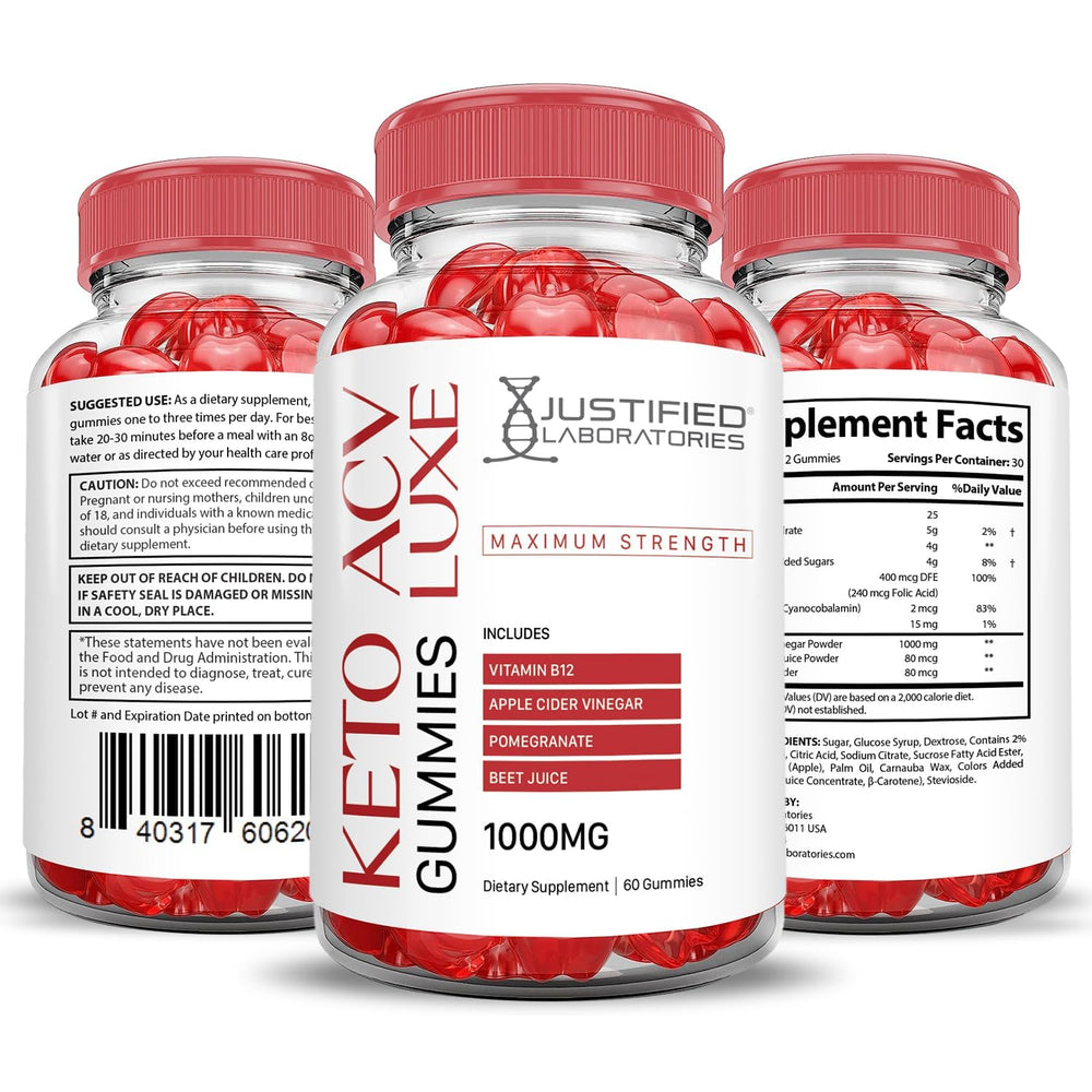 Vegan, non-GMO, gluten-free Luxe Keto ACV Gummies label