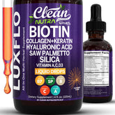 LuxGlo Biotin Liquid Drops bottle with dropper