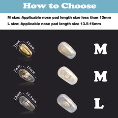 Size guide showing M and L nose pad cover dimensions