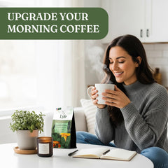 Preparing LYFE mushroom coffee in a cup
