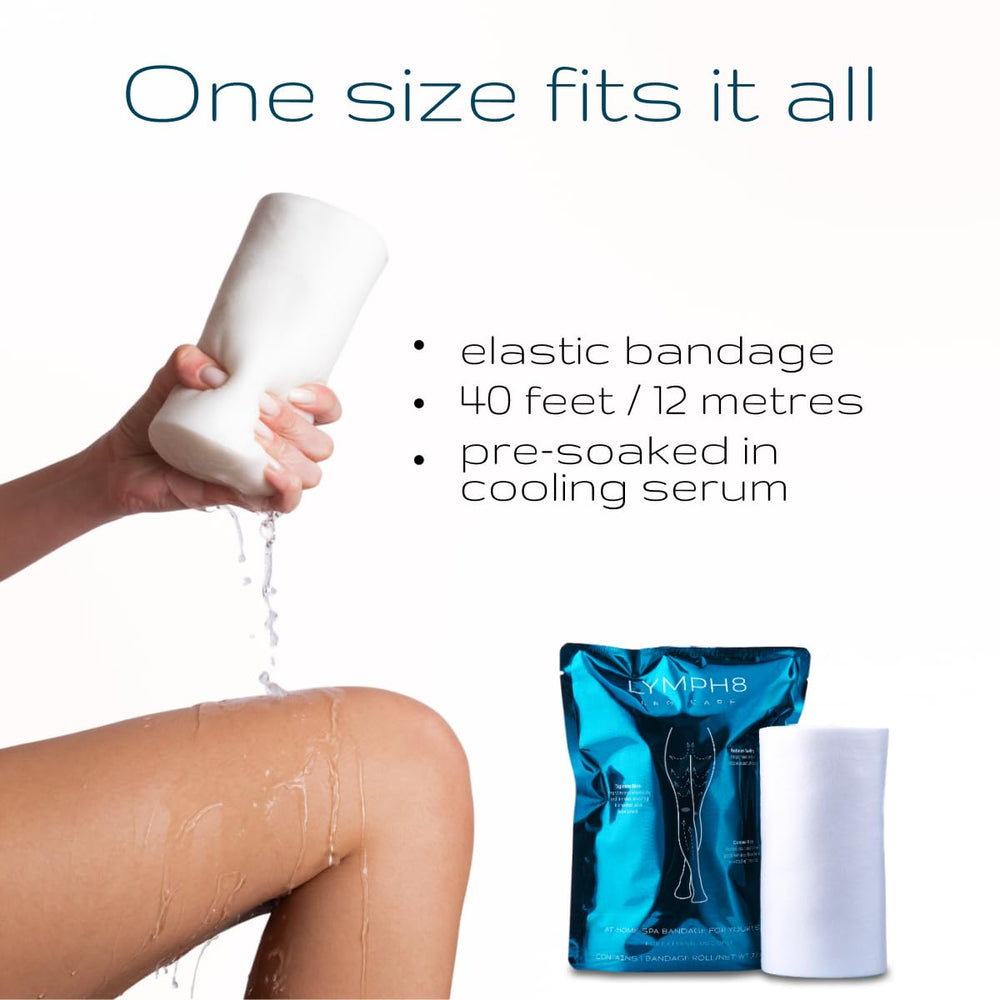 LYMPH8 wrap applied to stomach and waist for targeted smoothing.