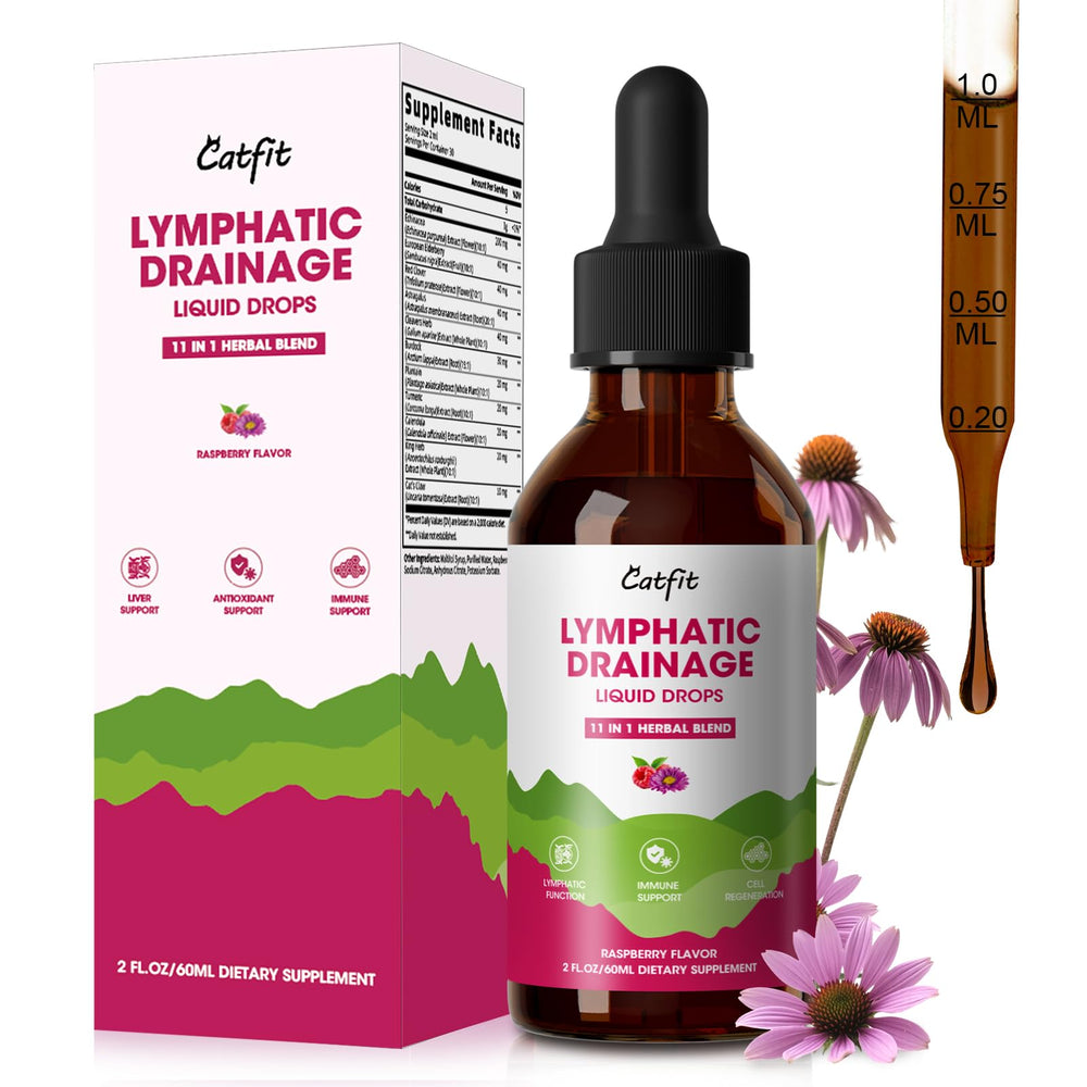 Bottle of Lymphatic Drainage Drops with raspberry flavor