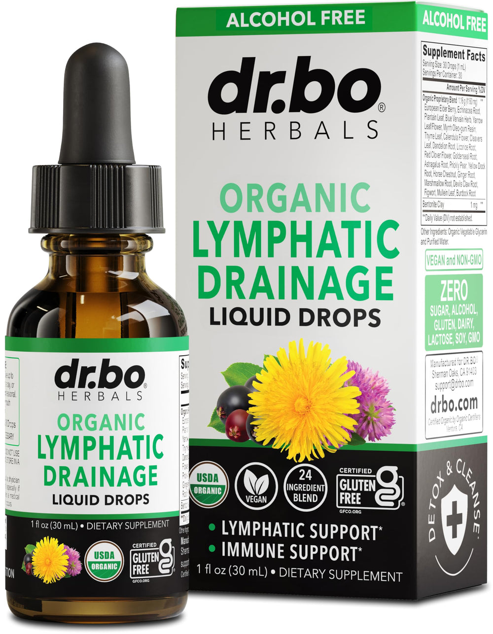 1oz bottle of organic lymphatic drainage drops