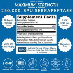 Close-up of Serra-250K Serrapeptase delayed-release capsules