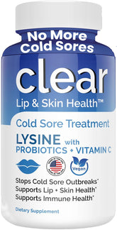 Lysine Cold Sore Treatment bottle with pre-probiotics and Vitamin C