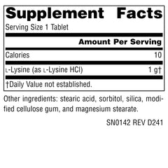 Close up of L-Lysine 1000 mg tablet