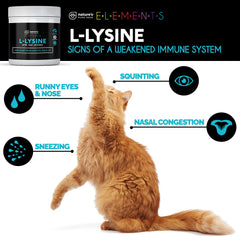 Label indicating chicken-flavored L-Lysine powder for pets