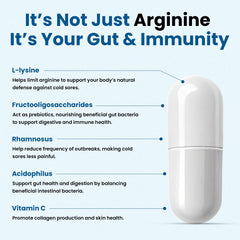 Lysine and probiotic ingredients including Lactobacillus rhamnosus and Vitamin C