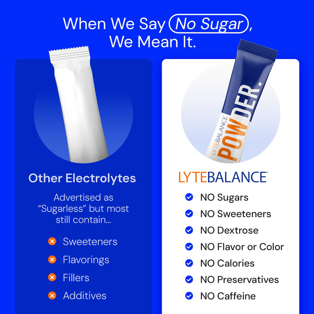 Lyte Balance dissolving in water; naturally salty minerals blend for hydration.