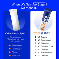 Lyte Balance dissolving in water; naturally salty minerals blend for hydration.