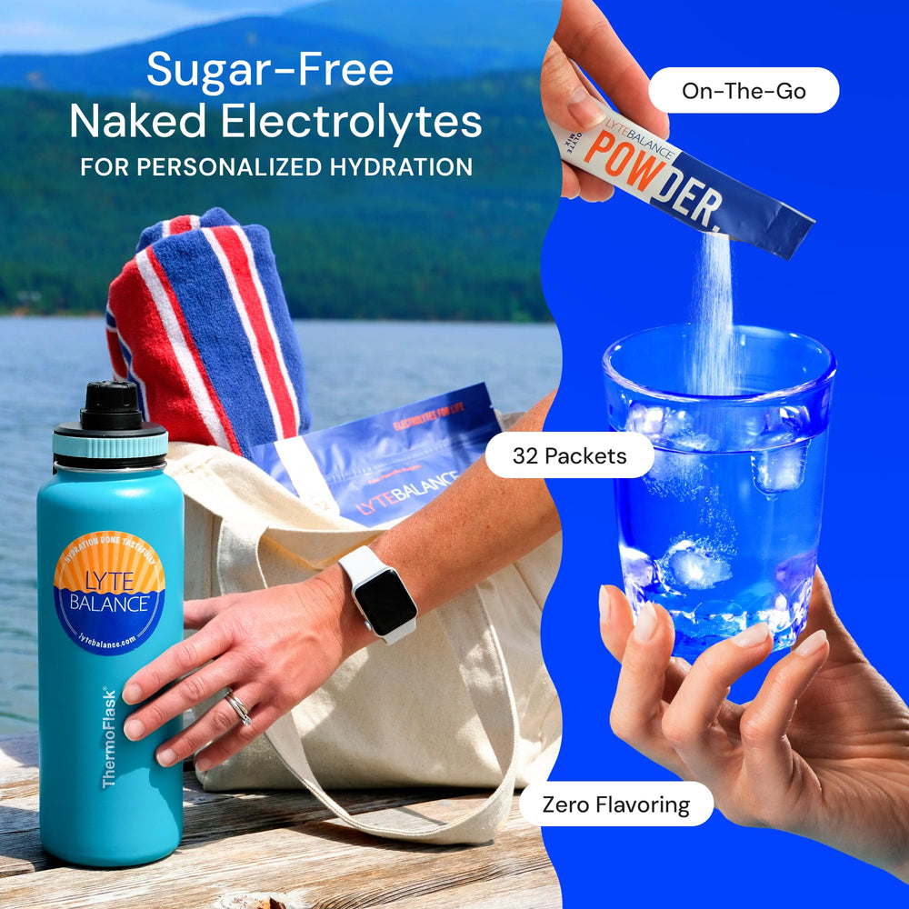 Lyte Balance Powder packets back shows label; convenient electrolyte source for workouts.