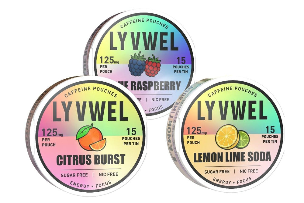 LyvWel 125mg sampler pack front image showing varied flavors for on-the-go energy.