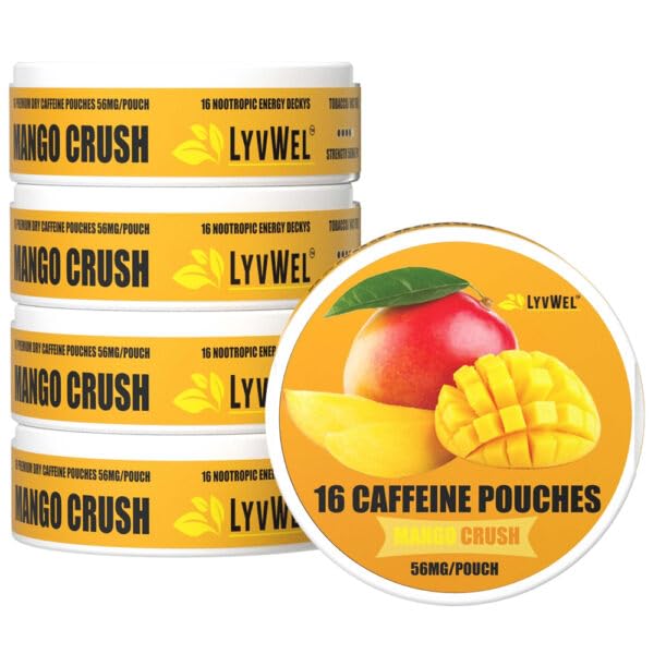 LyvWel Mango Crush pouches can front, convenient energy boost for busy days.