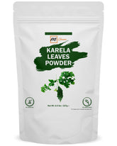 Front view of mGanna Karela leaves powder in a glass jar