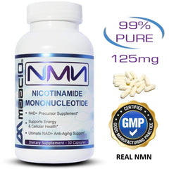 Lifestyle image showing NMN capsules with measuring spoon
