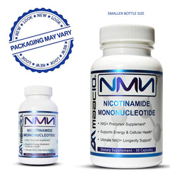 Box and bottle of MAAC10 NMN 125mg capsules
