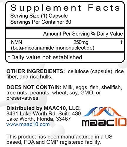 Close-up of MAAC10 NMN 250mg capsules