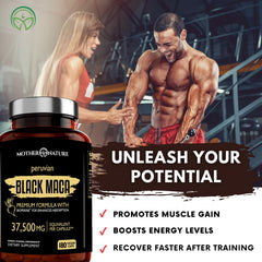 Inside view of black maca capsules in bottle