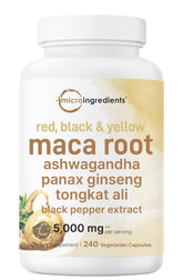 Maca Root Capsules bottle displaying 5000mg dosage label
