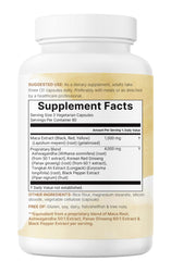 Non-GMO maca supplement packaging with allergen information