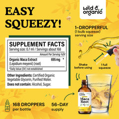 Nutrition label indicating 695 mg maca root extract per serving