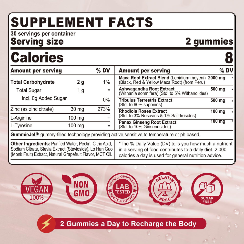 Assorted organic maca roots in black, red, and yellow used in gummies