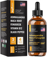 Maca root liquid drops with ashwagandha and fenugreek bottle