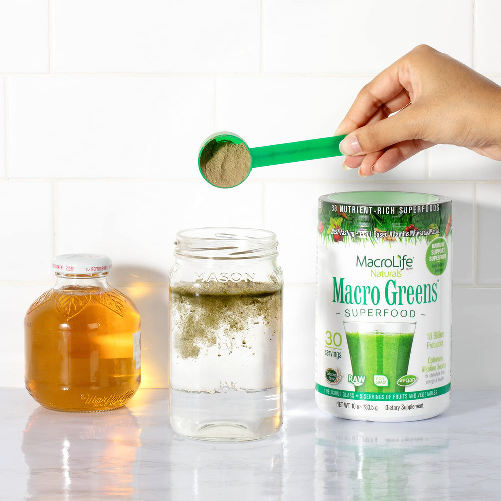 Usage directions for Macro Greens powder