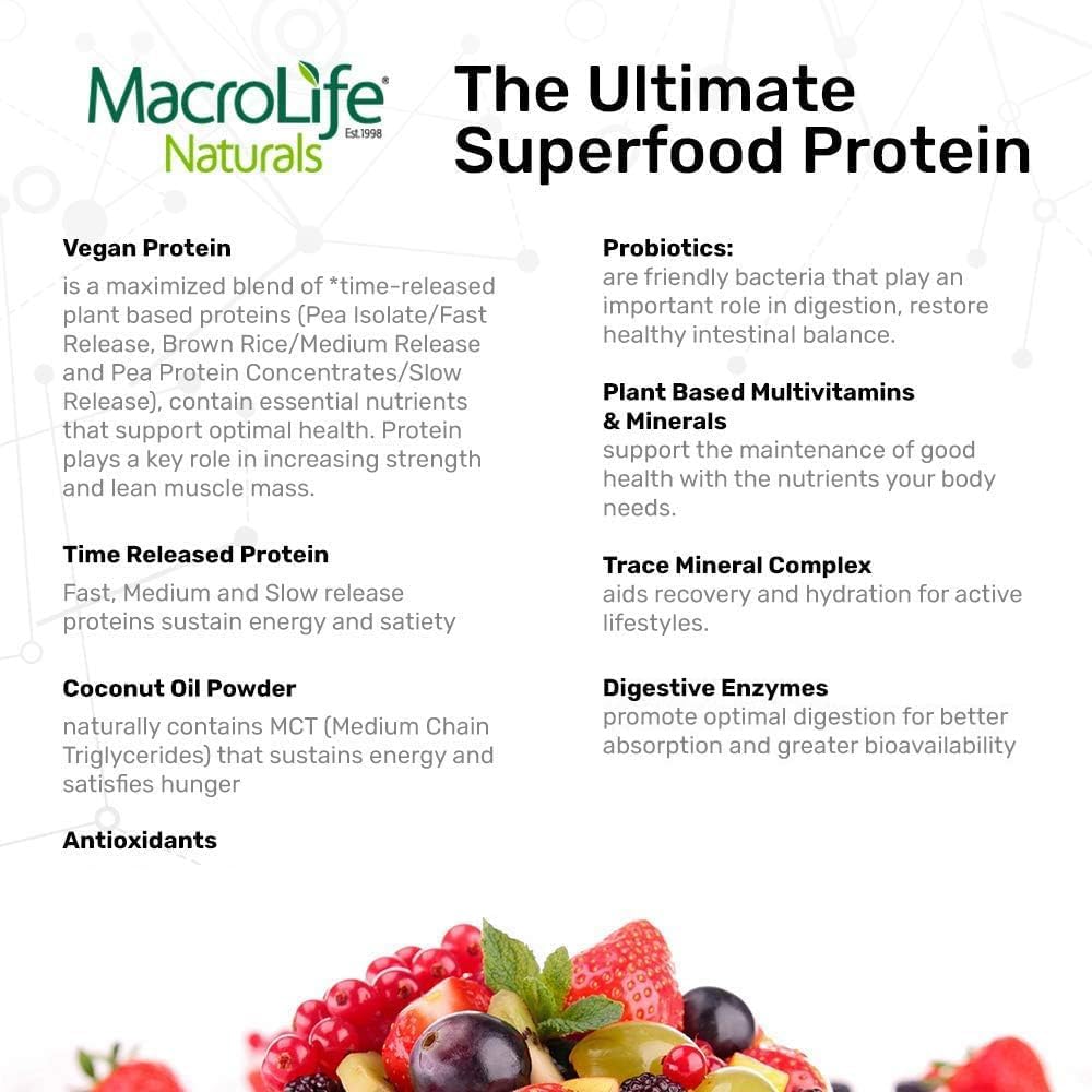 MacroLife Naturals MacroMeal Probiotic Cultures 3B support gut balance.